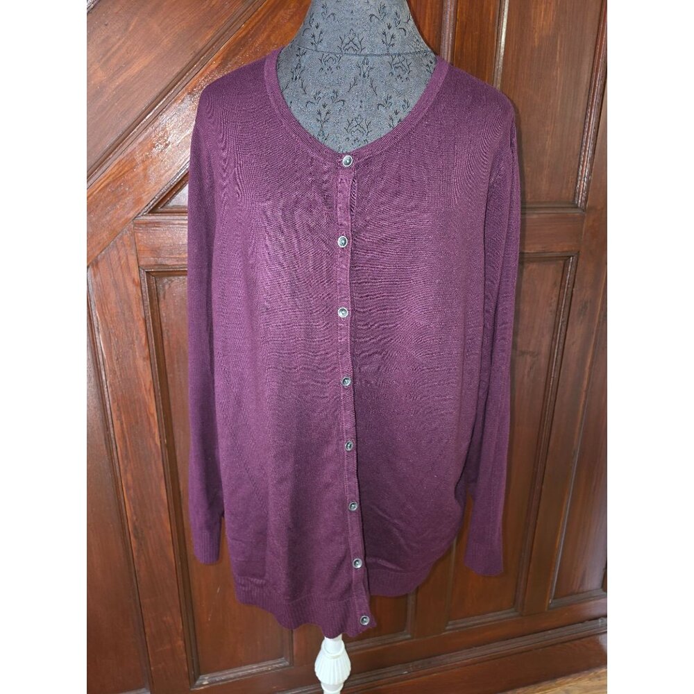 Cj Banks Womens 1X Burgundy Button-Up Cardigan Sweater
